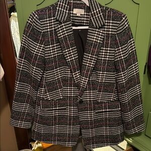 LOFT Black and White Plaid Blazer Structured Suit Jacket